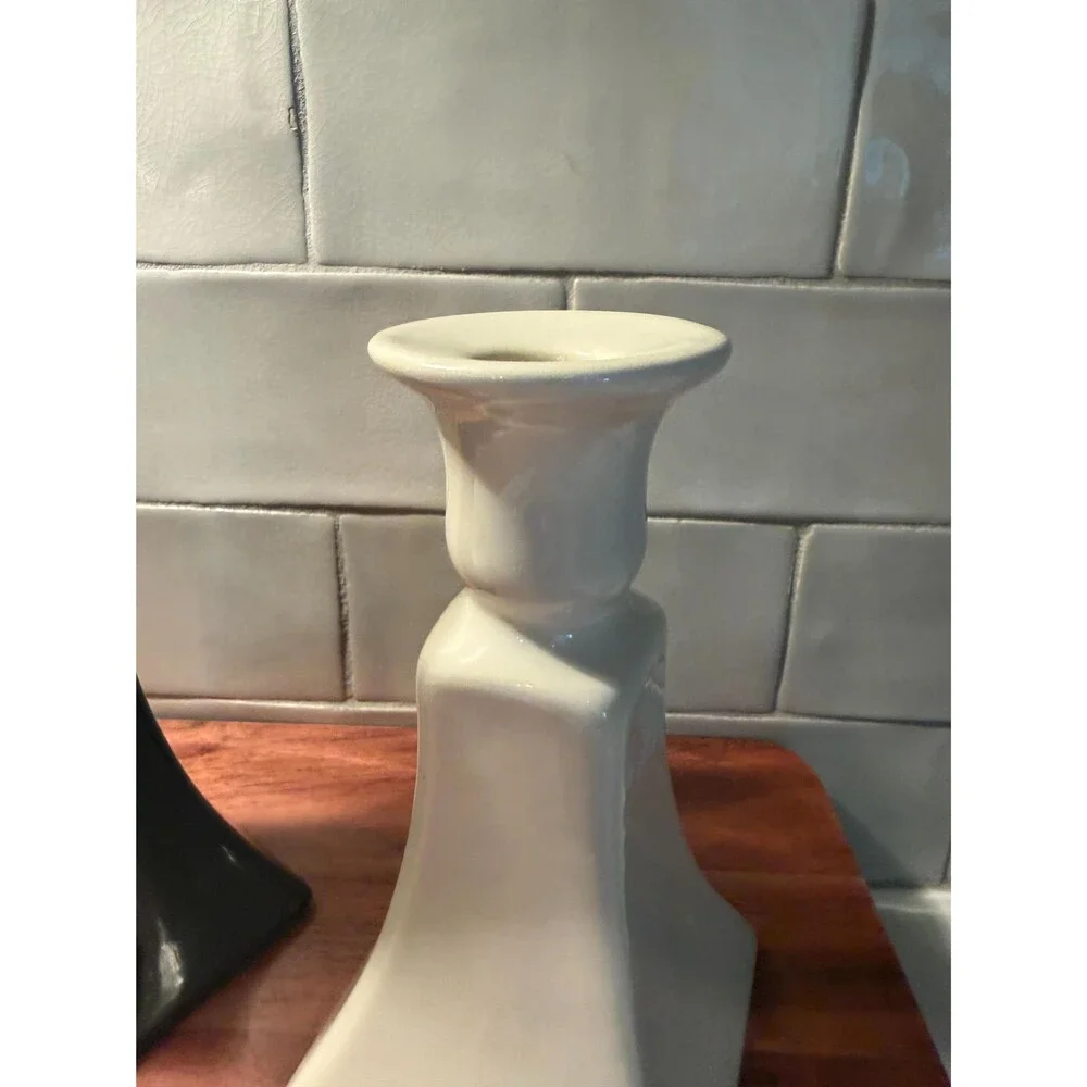 Vintage Royal Haeger Candlestick Holders Set Black and Cream Ceramic